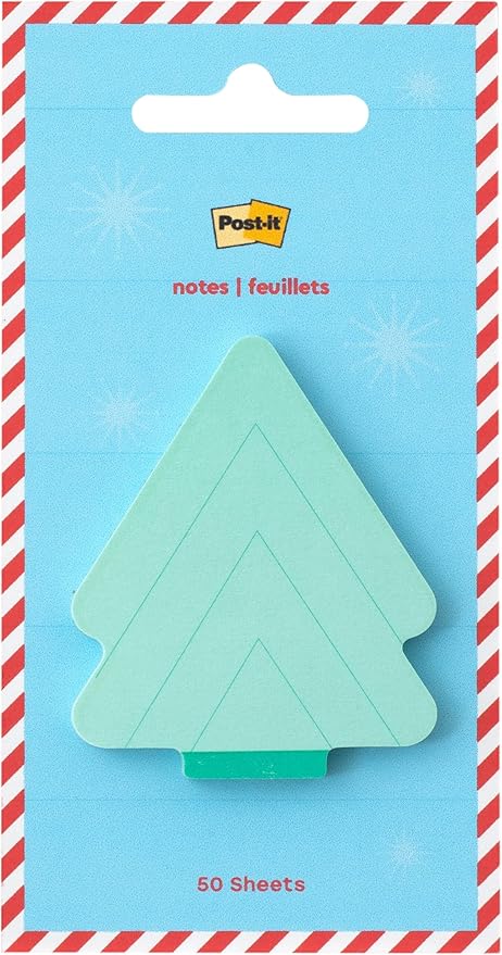Post-it Jingle Sticky Notes, Christmas Tree Design, 2 in. x 2.5 in., 1 Holiday Tree-Shaped Christmas Themed Cute Sticky Note Pad with 50 Sheets