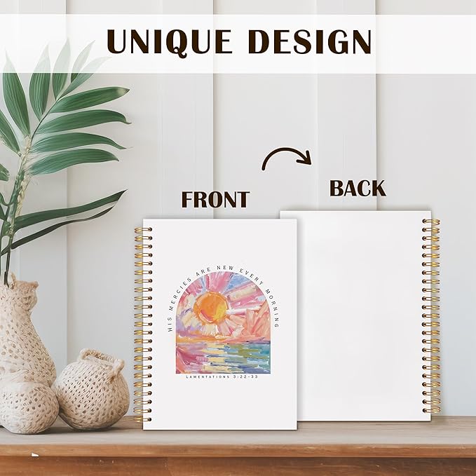 Qabliqo Watercolor Christian Spiral Notebooks, His Mercies Are New Every Morning Bible Journals for Writing, Religious Prayer Journal for Woman, Scripture Notebook for Note Taking, 5.5x8.3 Inch