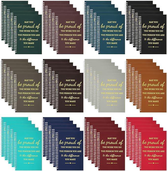 Colarr 60 Pcs A5 Inspirational Spiral Notebook Bulk Appreciation Gift 6x8 Inch Motivational Notepad 100 Page/50sheet Lined College Ruled Journal for Employee Coworker Teacher Nurse (Dark Colors)