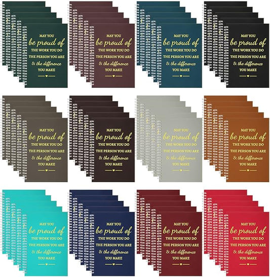 Colarr 60 Pcs A5 Inspirational Spiral Notebook Bulk Appreciation Gift 6x8 Inch Motivational Notepad 100 Page/50sheet Lined College Ruled Journal for Employee Coworker Teacher Nurse (Dark Colors)