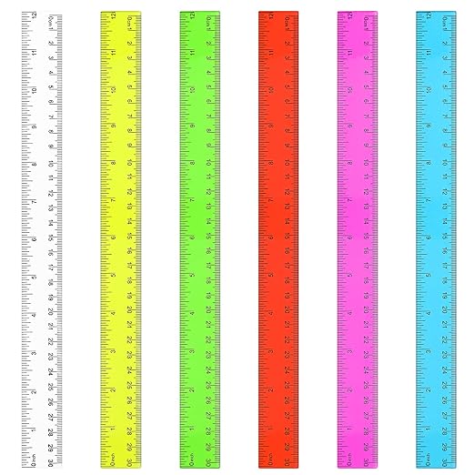 Zonon 30 Pcs 12 Inch Plastic Ruler Assorted Colors Ruler Bulk with Centimeters Millimeter and Inches Rulers First Day of School Gift for Kids School Classroom Office Supplies(Bright Color,Plastic)