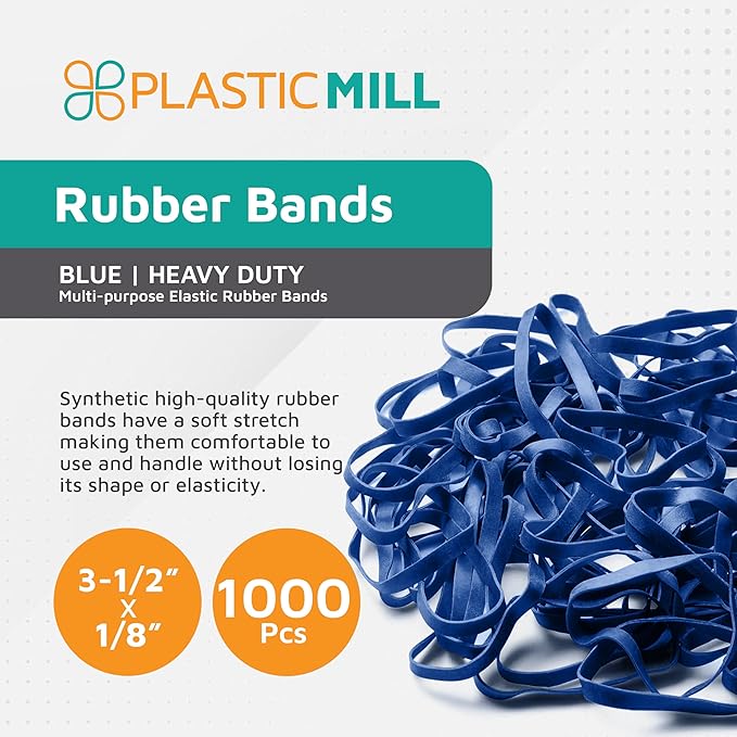 Plastic Mill Rubber Bands Thick Size #33 | Blue Rubberbands - 2LB/1000 Count/pack | 3 1/2 x 1/8" Multi-Purpose Band | Elastics large Long Rubber for Office Supply, File Folders, box, Books, gifts, Notebook|