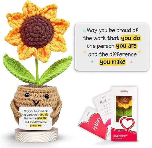 Gossby Handmade Positive Sunflower Crochet - May You Proud of The Work That You Do - Inspirational Gift for Women - Positive Energy, Apreciation, Farewell, Retirement, Goodbye Gift for Coworker