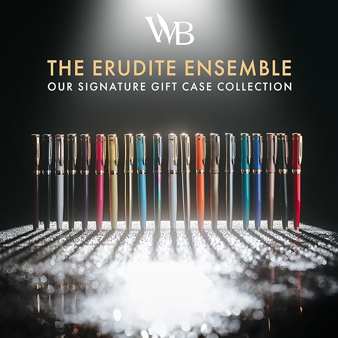 Wordsworth & Black Fountain Pen Set, Medium Nib, 24 Ink Cartridges and Ink Refill Converter, Gift Case, Journaling, Calligraphy, Smooth Writing Pens [Sky Blue, Gold Finish], Perfect for Men and Women