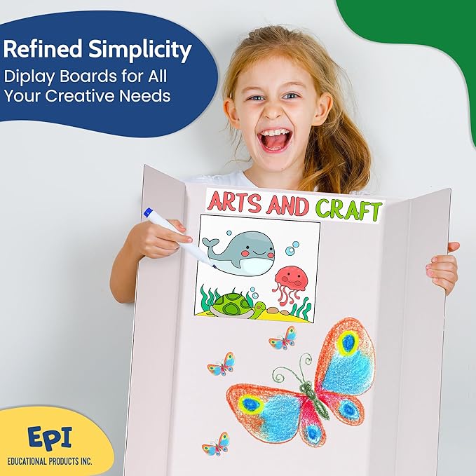 EPI Tri Fold Cardboard Display Board. Large 36 x 48in White Tri-fold Poster 24 Pack. Professional Presentation Boards with Rounded Corners for Science Fair Project, School and Business Presentations