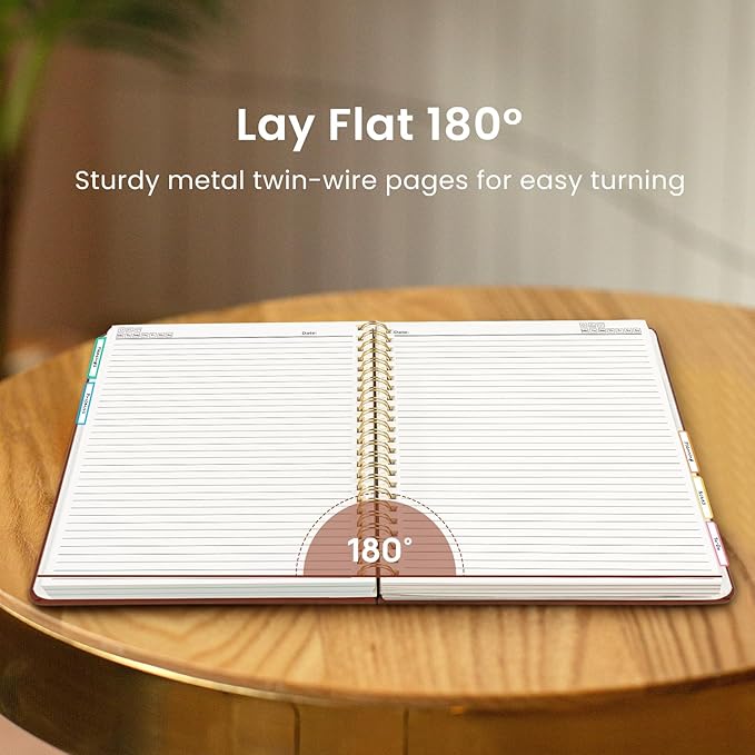 Hardcover Spiral Journal Notebooks for Work With Removable Dividers & Tabs, 8.5"x11" 5 Subject Notebook for Note Taking & Organizer, A4 College Ruled Lined Journal for Women & Writing, Rust Brown, 280 Pages