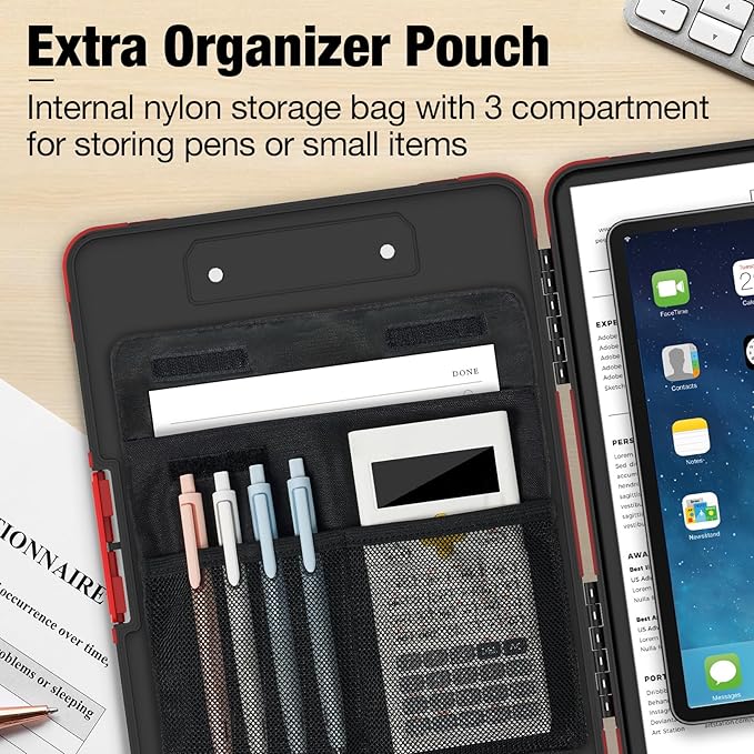 Sooez Toughest Clipboard with Storage, Internal Pen Pouch Included, Letter/ A4 Size, Shockproof Heavy Duty Plastic Clip Boards 8.5x11”, High Capacity Clipboards Box Case for Contractor Trucker Driver