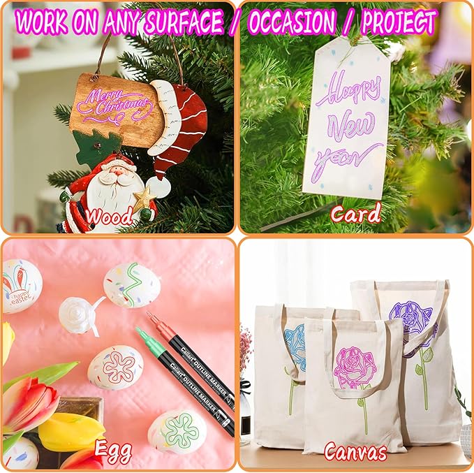 Caliart 24 Colors Outline Shimmer Markers, Glitter Metallic Marker Pens, Stocking Stuffers for Teen Girls Boys Adults Christmas Gifts Trendy Stuff, Cool Fun Craft Drawing Art Supplies Set