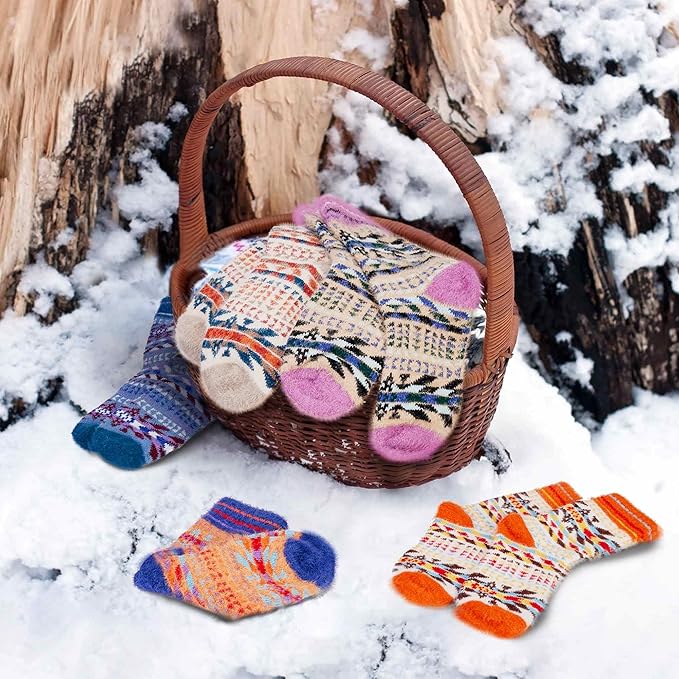 ICEIVY 5 Pair Fuzzy Cozy Socks for Women - Warm Comfy Soft Casual Home Sleep Winter Wool Socks - Gifts for Women