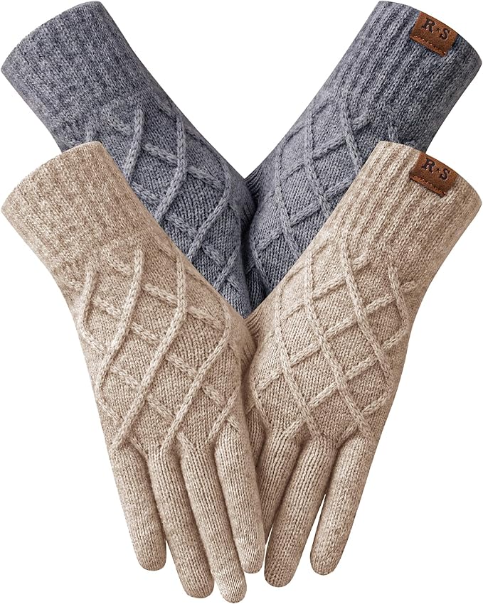 REACH STAR 2 Pairs Winter gloves for women Touch screen Elastic Thermal knit Lining Warm Gloves for Cold weather