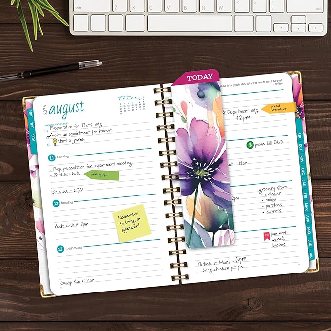 HARDCOVER Academic Year 2025-2026 Planner: (June 2025 Through July 2026) 5.5"x8" Daily Weekly Monthly Planner Yearly Agenda. Bookmark, Pocket Folder and Sticky Note Set (Rainbow Floral)