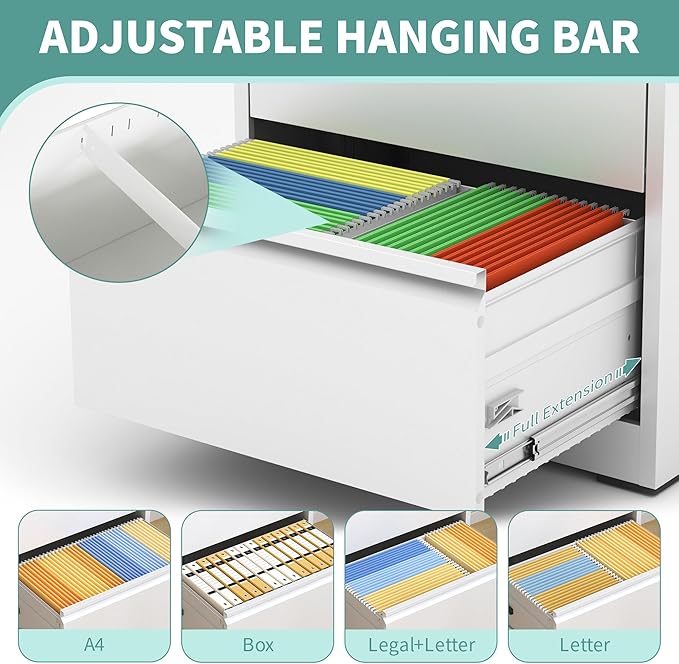 AQY 2 Drawer File Cabinet with Lock,Metal Lateral File Cabinets for Home Office,Steel Wide Filing Organization Storage Cabinets for Hanging Files Letter/Legal/F4/A4 Size,Assembly Required(White)