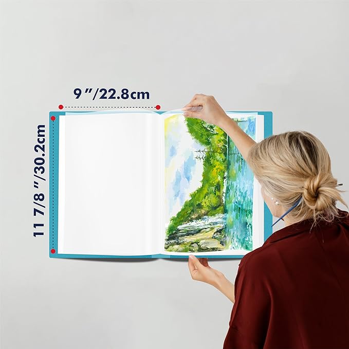 Art Portfolio Folder, 40 Clear Pockets Acqua Paper Protectors Display 80 Pages Clear Presentation Book for Artworks, Letters, Report Sheets, Documents (Can Accommodate 8.5” x11 11/16”)