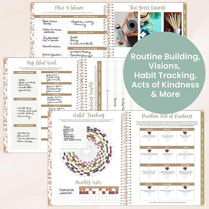 bloom daily planners HARDCOVER 2026 Planner (January to December) - 8.5” x 11” Weekly & Monthly Dated Agenda Organizer Book with Stickers & Tabs - Tan Leopard