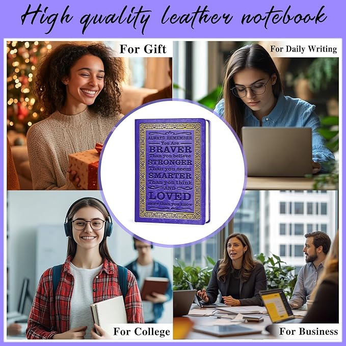 Purple A5 Lined Leather Journal Notebook,Inspirational Leather Journal Notebook for Men Women,200 Pages 100 Gsm Thick Ruled Paper Daily Diary for School,Travel,Business,Work (Purple)