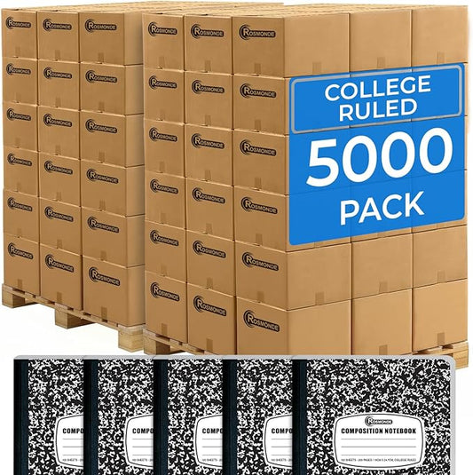 5000 Pack (Pallet) Composition Notebooks Bulk, College Ruled, 200 Pages (100 Sheets), 9-3/4 x 7-1/2, Bulk Supplies for School Districts, Black Marble Notebook, 4-7 Days Transit