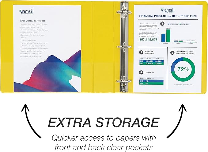 Samsill Durable 2 inch 3 Ring Binder, Made in USA, D Ring Binder, FSC 100% Recycled Chipboard, Yellow, 4 Pack
