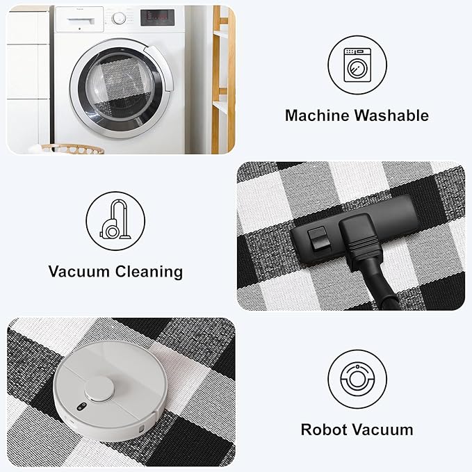 KIMODE Buffalo Plaid Rug 4'x6' Black and White Checkered Rug Farmhouse Cotton Hand-Woven Patio Rug Indoor Outdoor Area Rug Washable Floor Carpet for Fall Front Door Porch Decor Living Room