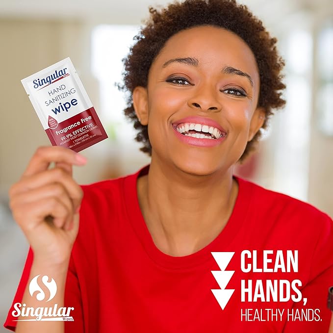Hand Sanitizing Wipes Travel Size by Singular Wipes –100ct Individually Wrapped | Fragrance-Free, Moisturizing, 70% Isopropyl Alcohol Wipes | Travel, Home, Office, Daily Use | Made in USA