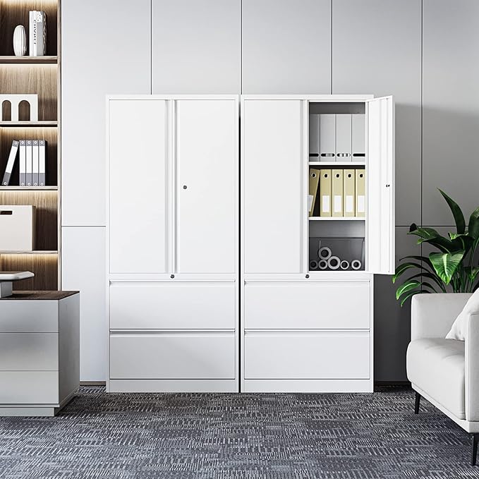 STANI 2 Drawer Lateral File Cabinet, Metal Storage with Drawers, Locking File Cabinet with Shelves, Metal Storage Cabinets for Letter/Legal/F4/A4 Size Files