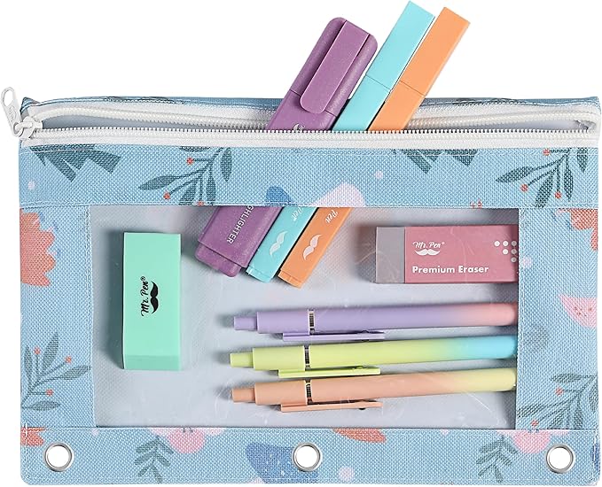 Mr. Pen Zipper Pencil Case Pouch for 3-Ring Binder, 2-Pack