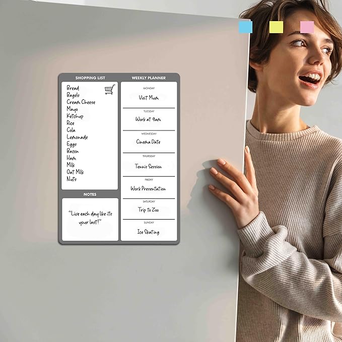 MagnetShop Magnetic Dry Erase White Board Planner for Fridge | Apartment Essentials and Home Organization Must Have | Family Planning, Grocery List, Whiteboard Calendar, Chore Chart | Grey 12" x 16"