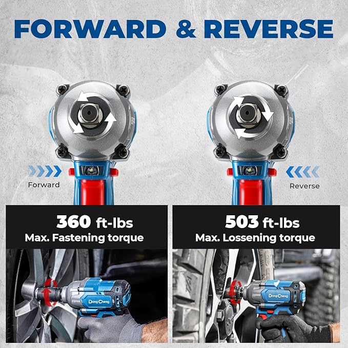 Dong Cheng 20V Brushless Impact Wrench, Max Torque 360 ft-lbs (488N.m), 1/2" with 3 Mode Speed, 2400 RPM Cordless Impact Gun, Includes 2 * 4.0Ah Battery and Charger, 4 Impact Sockets and Kit Bag