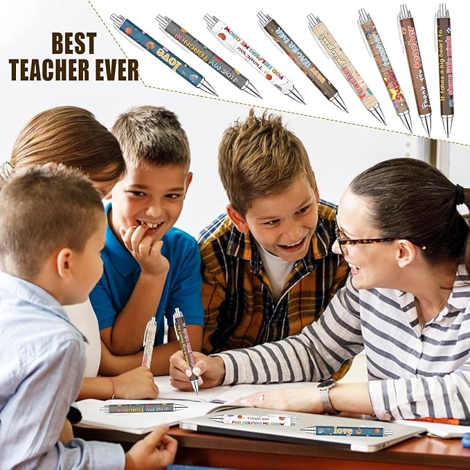 Idealmuzik 8 Teacher Pens,Gift for Teacher,Fun Cute Funny Best Pens Set,Teach Love Inspire Writing School Sayings Preschool Appreciation Gifts in Bulk