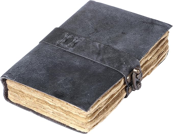 Vintage Leather Journal Handmade Buffalo Non-Refillable Deckle Edge Paper – Leather Bound Journal for Women, Men, Vintage C-Lock Closure Ideal for Writing & Travel for Artists (Grey)