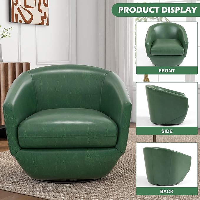 UIXE Faux Leather Swivel Accent Chairs Set of 2, Barrel Chair Upholstered Club Armchair for Living Room, Comfy Single Sofa Bedroom Side Reading Seat - Green
