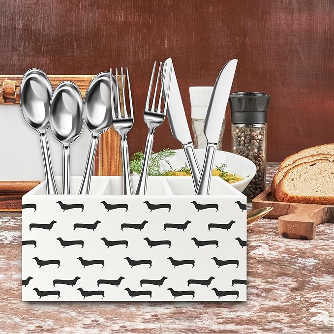 Black Dachshund Pen Pencil Holder Organizer for Desk, Weiner Dog Gifts Wooden Box Signs Decorations for Home Office Desk Tabletop, Dachshund Lovers Gifts for Women Men