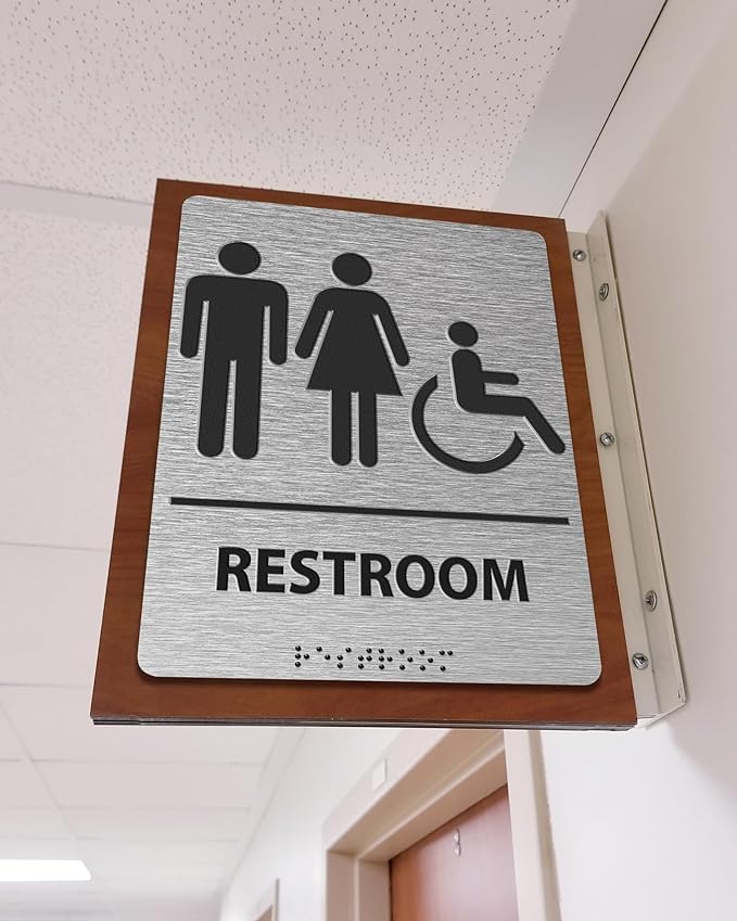 ADA-Mark Modern Restroom Sign for Business - ADA Compliant Braille Bathroom Sign with Easy Installation - 6" W x 8" H