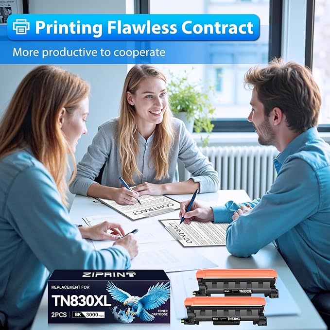ZIPRINT TN830XL Toner 2 Pack(with chip) Compatible Replacement for Brother tn830 tn830xl tn830/xl/v tn-830xl Toner for HL-L2460DW DCP-L2640DW HL-L2405W MFC-L2820DW MFC-L2900DW HL-L2480DW Printer