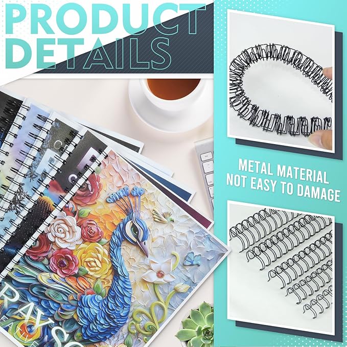 Rayson Double Loop Binding Wires, Mixed Sizes (9/16", 5/8", 3/4", 7/8", 1") 2:1 Pitch Wire Binding Spines, 21-Loop Black, Pack of 50