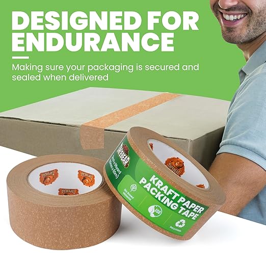 TAPEBEAR Eco-Friendly Kraft Paper Tape, Biodegradable Heavy Duty Packing Tape 2Inch x 55Yard, Recyclable Packaging Tape Self Adhesive Box Tape for Shipping, Sealing, Moving & Masking, 12Rolls