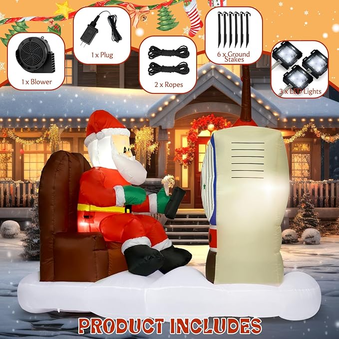 Christmas Inflatable Outdoor Decoration, 6FT Inflatable Christmas Santa Claus with TV Decorations Outdoor Blow Up Yard Decorations with Built-in LED for Outside, Holiday Lawn, Yard, Garden