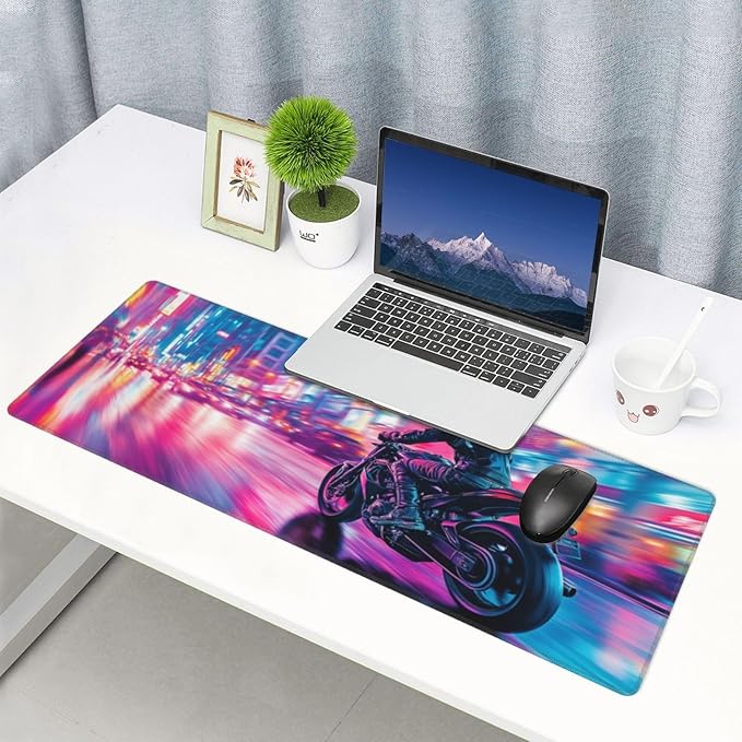 Motorcycle Mouse Pad 31.5 X 11.8 Inch Big Desk Rubber Base Stitched Edges Keyboard Pad XXL Mouse Mat for Home Game and Office