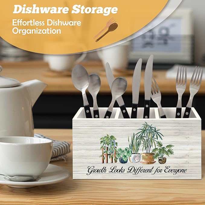 Mental Health Inspirational Pen Holder Organizer for Desk Accessories, Growth Looks Different for Everyone Motivational Wooden Box Desk Decorations for Therapy Counselor Office Decor