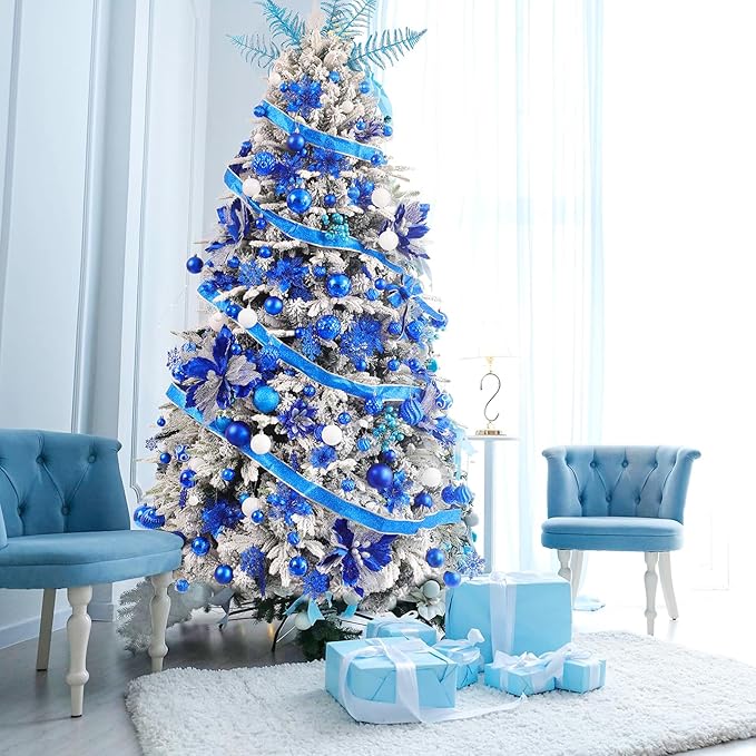 Christmas Balls Ornaments -36pcs Shatterproof Christmas Tree Decorations with Hanging Loop for Xmas Tree Wedding Holiday Party Home Decor,6 Styles in 3 Sizes(Diamond Blue)