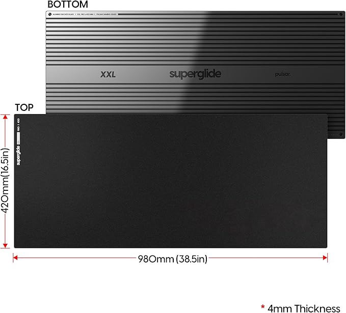 Pulsar - Superglide Premium Glass Mouse Pad XXL ALUMINO-Silicate Glass Surface Anti-Slip Fully Molded high-Density Silicone Rubber 38.5in x 16.5in (XXL, Black)