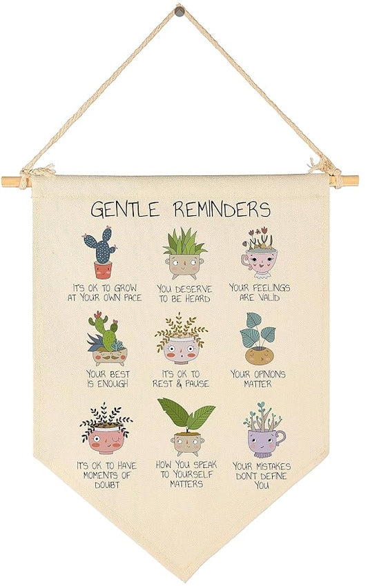 Gentle Reminders-Positive Self Affirmations Wall Banner-Mental Health Wall Art-Therapy Office Sign- School Counselor Decor-Self Love Compassion-Therapist Office Decoration-Flag Decor