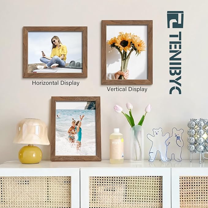 8.5x11 Walnut Picture Frame with HD Glass - 3pk, Natural Solid Wood Picture Poster Frame, Wall Gallery Frame