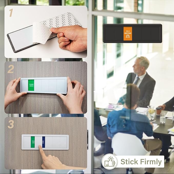 Office Door Signs-6 Options In A Meeting Sign/Out Of Office/Do Not Disturb/Working From Home/Please Knock/Back Soon Privacy Door Slider Sign for Meeting & Conference Room