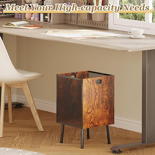 8.5 Gallon Retro Wooden Trash Can with Metal Mesh – Large Wastebasket with Handles & Legs | Under Desk Trash Can for Office or Home | Breathable Garbage Can | Stylish Office Waste Basket