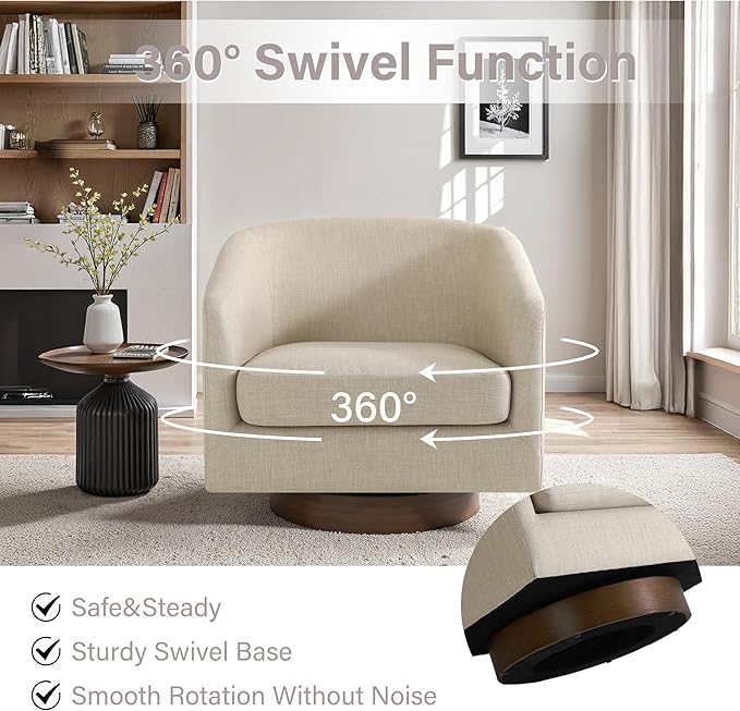 UIXE Swivel Accent Chairs Set of 2, Fabric Upholstered Barrel Chair for Living Room, Comfy Round Armchair Single Sofa Bedroom Reading Seat - 31" W, Light Brown