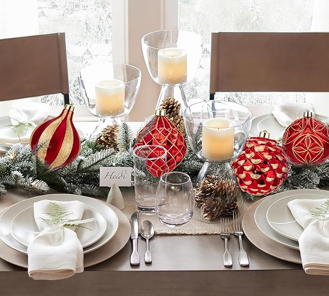 Hollyone 4.7 Inch Large Red and Gold Christmas Ornaments 4Pcs Balls Ornaments Shatterproof Christmas Hanging Ornaments for Xmas Tree Decor with Hook Wedding Party Wreath Home Decor (Red & Gold, 120mm)