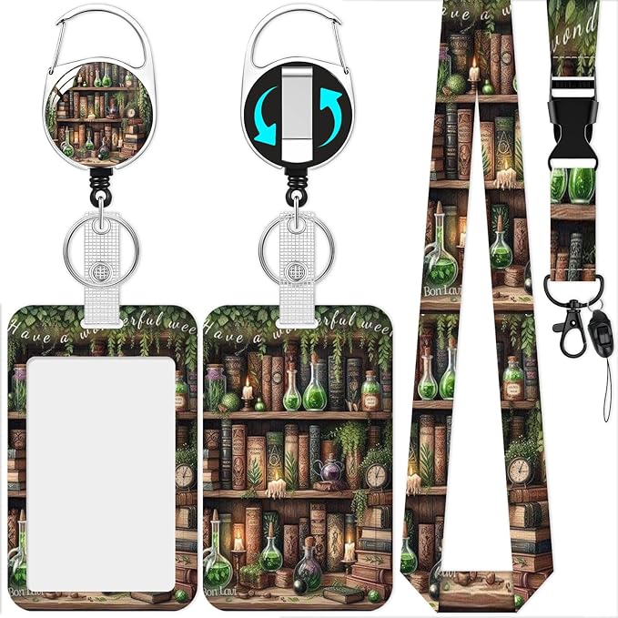 Chemical Bookshelf Badge Holder Reel Lanyard,ID Card Badge Holder Retractable Name Tag Clips for Doctor Nurse Teacher Office Student