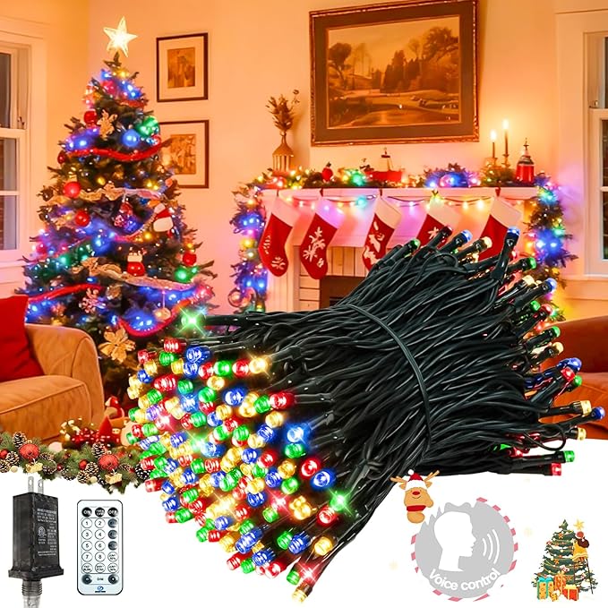 2025 New Voice Control 88ft 240LED Smart Christmas String Lights Outdoor/Indoor | String Lights with Remote, 12Modes, 7Voice Commands & Timers, Christmas Twinkle Light for Xmas Tree Decor (Multicolor)