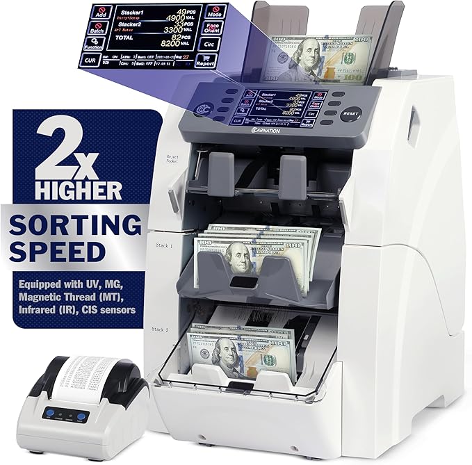 Bank Grade Mixed Denomination Bill Counter and Sorter CR2500 with Printer - Full Spectrum Counterfeit Detection PC Suite 2 Year Warranty (CR2500)