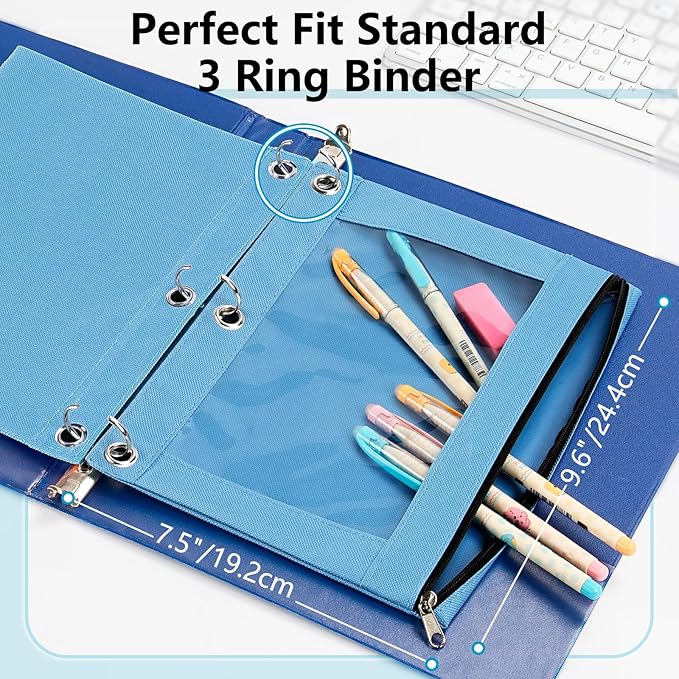 Forvencer 12 Pack Pencil Pouches for 3 Ring Binder, Smooth Zipper 3 Ring Binder Pencil Pouch, Multi-Color Pencil Case for Binder, Clear Top Binder Pencil Pouch, Pencil Bag with 3 Re-enforced Grommets